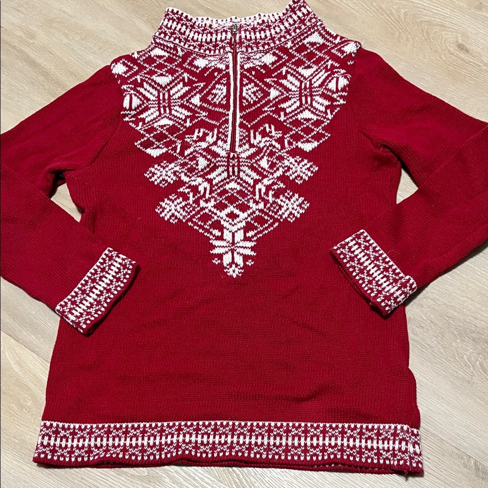 Cotton Country Made in Canada Nordic Print Red and White Women's Sweater